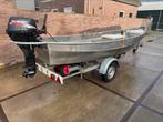 Aluminium punter - visboot 9.9 Suzuki + trailer, Watersport en Boten, Ophalen, Tot 10 pk, Aluminium, Zo goed als nieuw