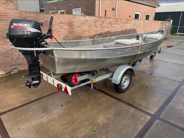 Aluminium punter - visboot 9.9 Suzuki + trailer beschikbaar voor biedingen