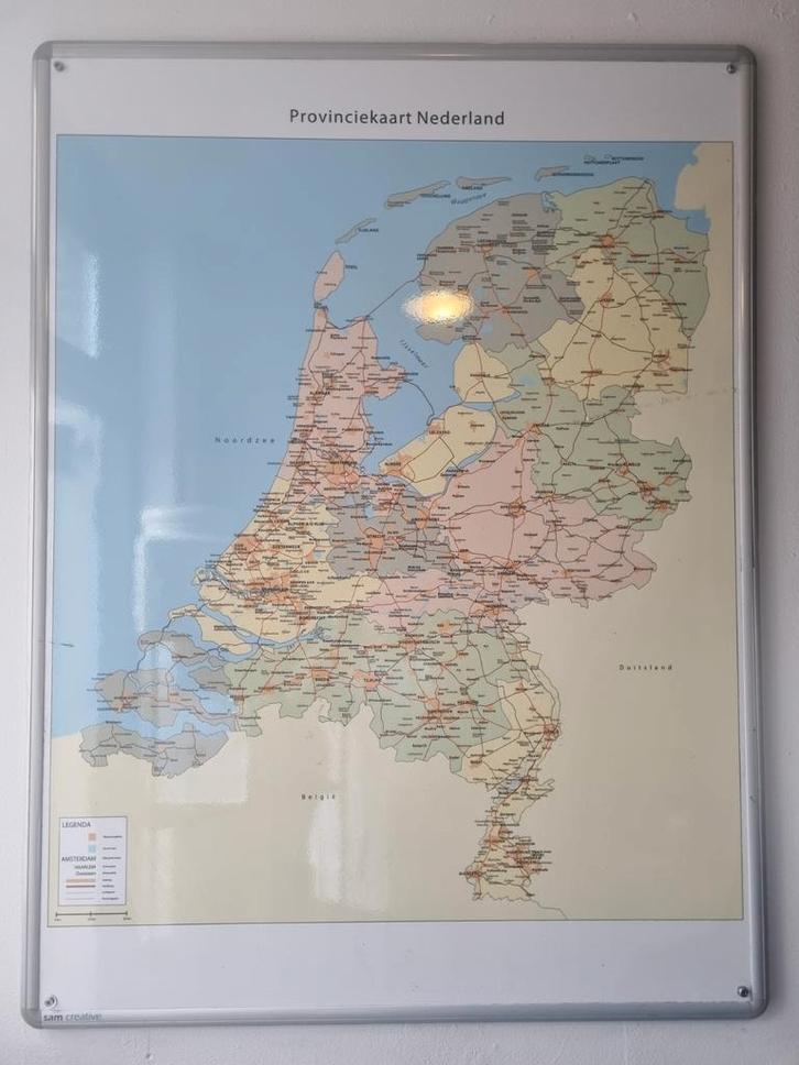 Magneetbord Nederlandkaart - 90x120cm, Antiek en Kunst, Antiek | Schoolplaten, Aardrijkskunde, Ophalen