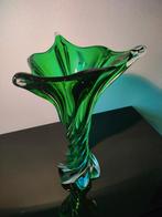 Italie Vaas Murano Gedraaid Groen Transparant 1950, Ophalen of Verzenden