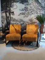 Fauteuils 2 stuks goudkleurig okergeel, Huis en Inrichting, Fauteuils, Ophalen, Minder dan 75 cm, Zo goed als nieuw, Metaal