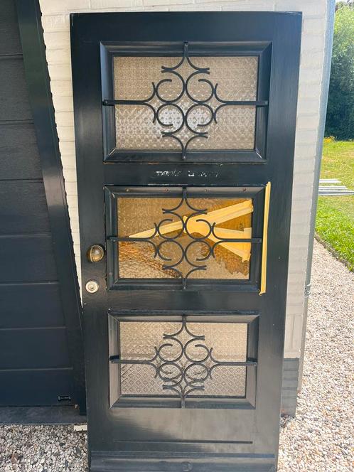 Jaren 30 oude hardhouten voordeur, Doe-het-zelf en Verbouw, Deuren en Horren, Gebruikt, Buitendeur, 200 tot 215 cm, 80 tot 100 cm