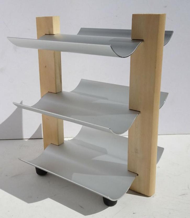 Wijnrek 6 flessen (hout + alu) - tafelmodel - 90s vintage, Huis en Inrichting, Woonaccessoires | Wijnrekken, Gebruikt, Minder dan 50 cm