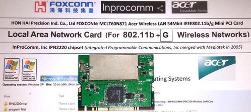 Inprocomm IP2220 T60N871 Foxconn 54g Mini PCI WiFi Card Acer, Computers en Software, Vintage Computers, Ophalen of Verzenden