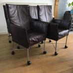 4 Montis Chaplin design stoelen modern bruin aubergine leer, Huis en Inrichting, Stoelen, Leer, Bruin, Ophalen