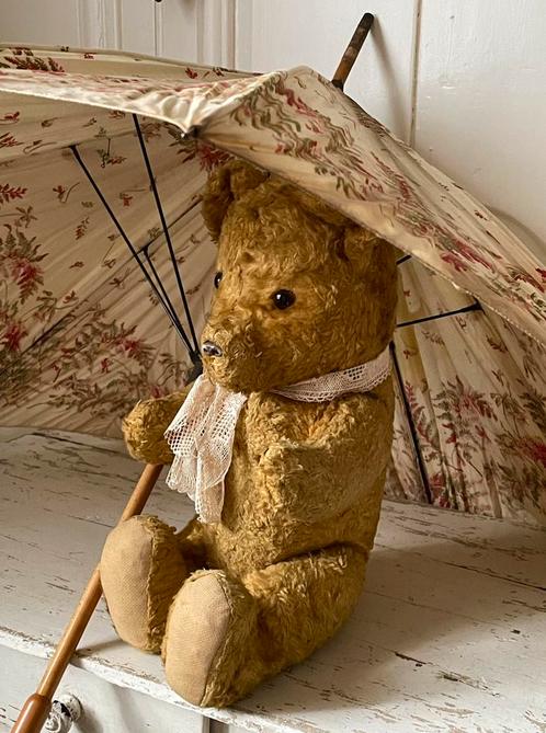 Brocante oude Franse parasol bloemen stof, Antiek en Kunst, Curiosa en Brocante, Ophalen of Verzenden