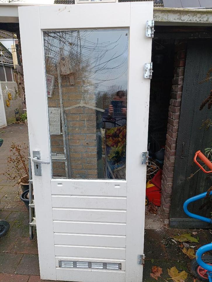 Meranti buitendeur met dubbelglas incl. hang en sluitwerk, Doe-het-zelf en Verbouw, Deuren en Horren, Gebruikt, Buitendeur, 200 tot 215 cm