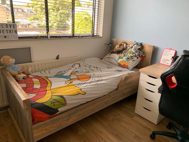 Stoer Steigerhouten Bed, Huis en Inrichting, Slaapkamer | Bedden, Gebruikt, Eenpersoons, 90 cm, 200 cm, Steigerhout, Bruin, Ophalen