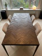 Eettafel - Visgraat blad & metalen poten, Huis en Inrichting, Tafels | Eettafels, Ophalen, Eikenhout, 200 cm of meer, 50 tot 100 cm