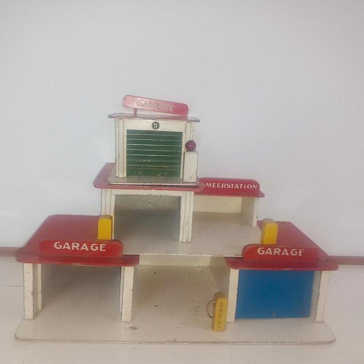 3 Vintage Houten Garage Speelgoed, Antiek en Kunst, Antiek | Speelgoed, Ophalen