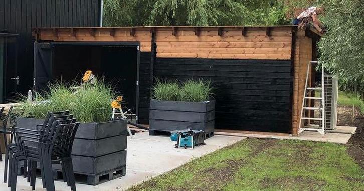 Blokhut-Tuinhuis-Schuur-Berging-Met Vloer 3,5 bij 6,5 meter, Tuin en Terras, Tuinhuizen, Zo goed als nieuw, Blokhut, Hout, 500 cm of meer