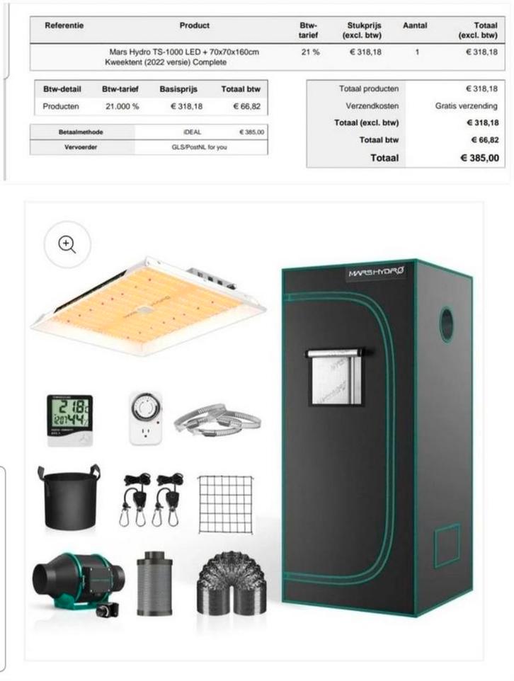 Mars Hydro kweektent + Spider Farmer SF2000 lamp + accessoir, Tuin en Terras, Kweekspullen, Zo goed als nieuw, Kweektent, Ophalen