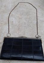 Vintage Zwarte leren Avondtas met Metalen Schouderband, Ophalen of Verzenden, Gebruikt, Zwart, Avondtasje