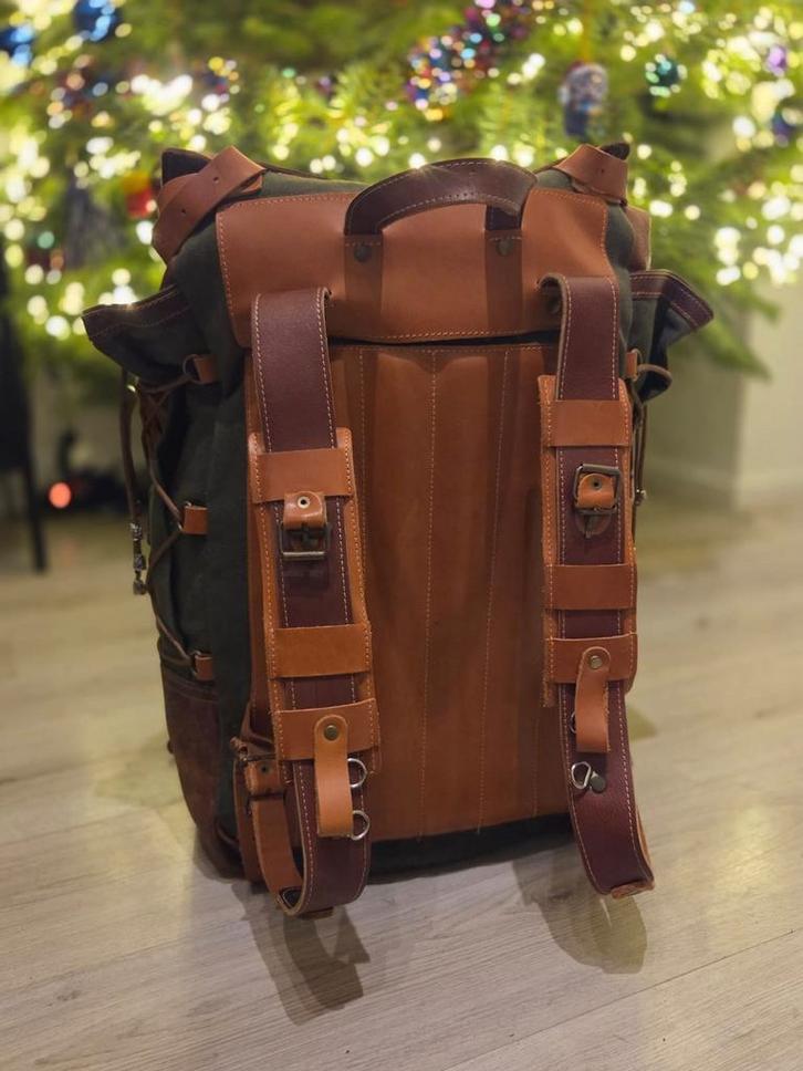 Lederen Canvas Survival Rugzak, Caravans en Kamperen, Kampeeraccessoires, Zo goed als nieuw, Ophalen of Verzenden