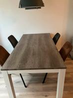 Eettafel met 4 stoelen ( cognac en grijs), Ophalen, Gebruikt, 4 tot 6 stoelen