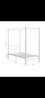 Wit metalen hemelbed - Eenpersoons, Ophalen, 90 cm, Eenpersoons, Wit