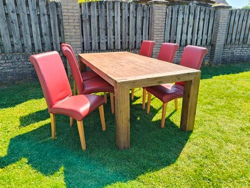 Lederen eettafelstoelen en tafel 100x210 cm, Huis en Inrichting, Complete eetkamers, Gebruikt, 4 tot 6 stoelen, Ophalen