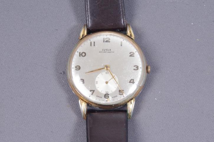I009 Vintage Zwitsers Herenhorloge Liga, Sieraden, Tassen en Uiterlijk, Horloges | Heren, Gebruikt, Polshorloge, Overige merken