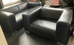 Leren kubusbank bank & loveseat zwart 2-delig, Ophalen of Verzenden, Zo goed als nieuw, Leer