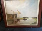 Olieverf schilderij met bruggetje, Ophalen of Verzenden