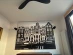 Amsterdamse gracht zwart wit foto op 1 cm hout, Ophalen of Verzenden, Zo goed als nieuw