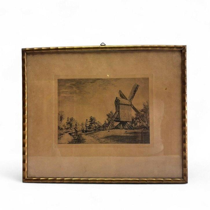 Ids Wiersma (1878-1965) - Standermolen Rottevalle, 1920, Antiek en Kunst, Kunst | Etsen en Gravures, Ophalen of Verzenden