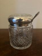 Antieke jampot met lepel verzilverd, Antiek en Kunst, Antiek | Glas en Kristal, Verzenden