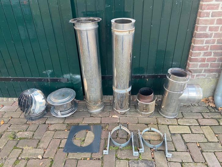 Dubbelwandig RVS rookkanaal 150mm., Huis en Inrichting, Kachels, Gebruikt, Houtkachel, Hout, Ophalen