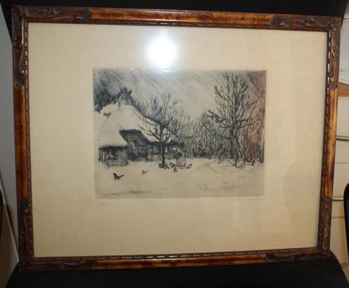 Anneliese Reichmann - Winterlandschapsgravure - 44 x 35 cm, Antiek en Kunst, Kunst | Etsen en Gravures, Ophalen of Verzenden