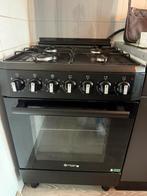 Zwart fornuis + oven, Ophalen, 4 kookzones, Zo goed als nieuw, Gas