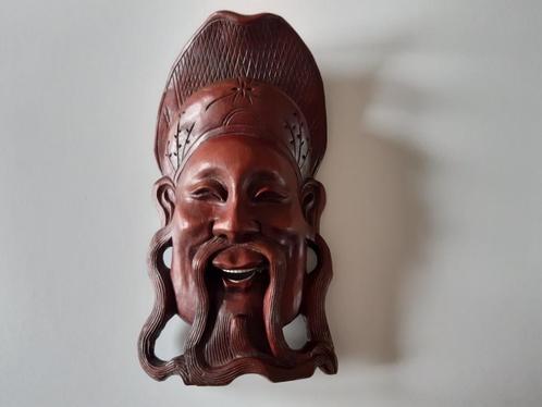 Aziatische houten masker van een chinees met baard 1e helft, Antiek en Kunst, Kunst | Beelden en Houtsnijwerken, Verzenden