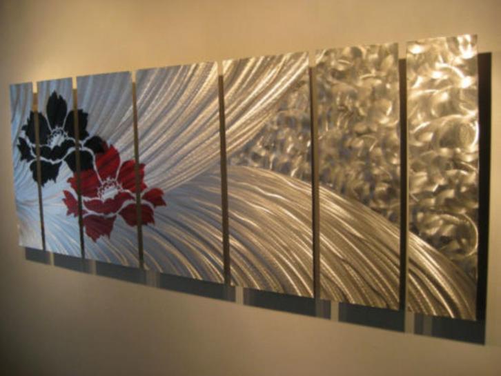 " Metal 2 Flowers " Aluminium 7 luik Metal Art, Antiek en Kunst, Kunst | Schilderijen | Modern, Ophalen of Verzenden