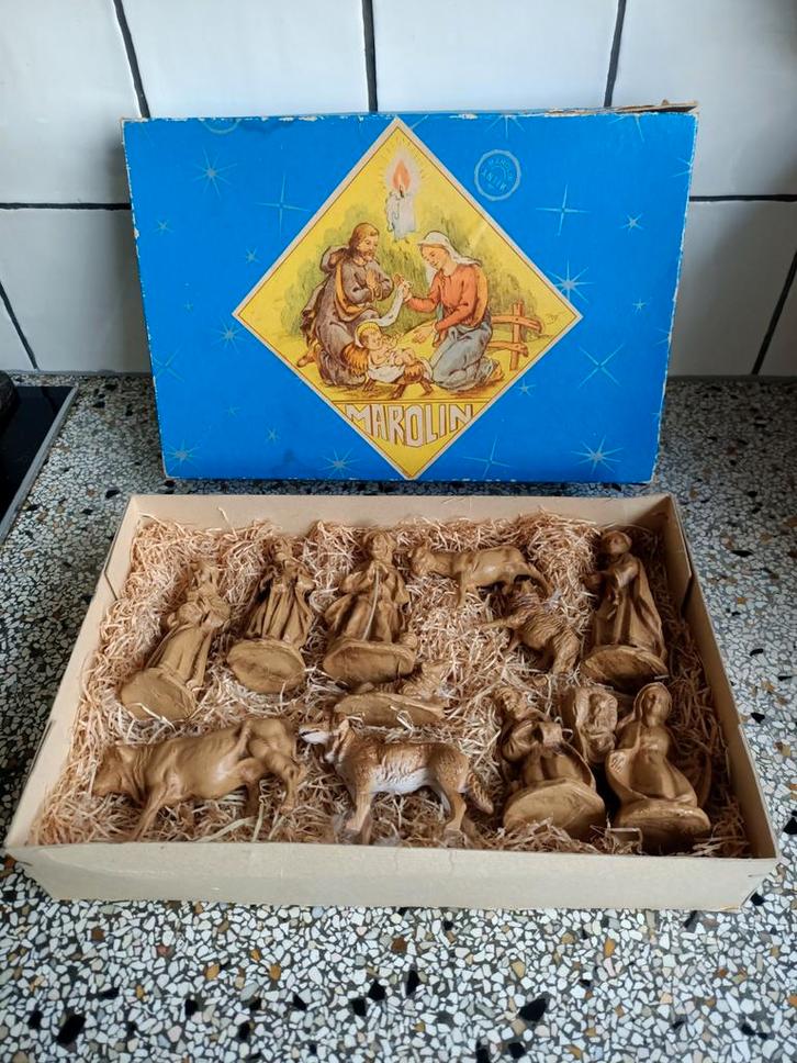Vintage Marolin kerstgroep kerststalbeelden 12-delig., Diversen, Kerst, Zo goed als nieuw, Ophalen of Verzenden
