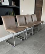 Vier taupe leder Henders & Hazel design stoel rvs frame, Ophalen, Henders en Hazel, Zo goed als nieuw, Metaal