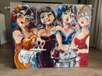 Dames aan de Wijn - Marja van Gestel Schilderij, Antiek en Kunst, Ophalen of Verzenden