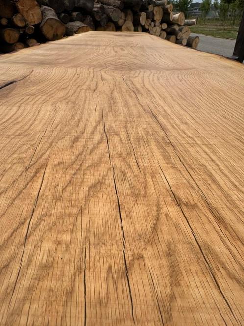 Zeer grote eiken boomstambladen 410x95x8cm, Huis en Inrichting, Tafels | Eettafels, Zo goed als nieuw, 50 tot 100 cm, 200 cm of meer
