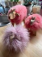 Roze schapen familie handgemaakt met echte schapenvacht, Ophalen, Nieuw