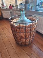 Vintage fles 50ltr in stalen korf met riet, Huis en Inrichting, Ophalen of Verzenden, Riet