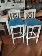***SALE*** Set 2 witte barkrukken, Huis en Inrichting, Barkrukken, Ophalen, 60 tot 90 cm, Zo goed als nieuw, Hout