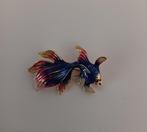 Goudkleurige broche vis blauw roze, Verzenden, Nieuw, Blauw, Overige materialen