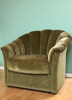 Geweldige Vintage Olijfgroene velvet Fauteuil / Luxe Stoel, Ophalen, 75 tot 100 cm, Zo goed als nieuw, Stof