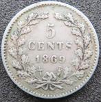5 Cent 1869, Koning Willem III, Verzenden, Zilver, Losse munt