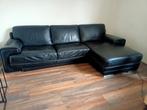 Bank zwart leder, Huis en Inrichting, Ophalen, Gebruikt, Driepersoons, Leer