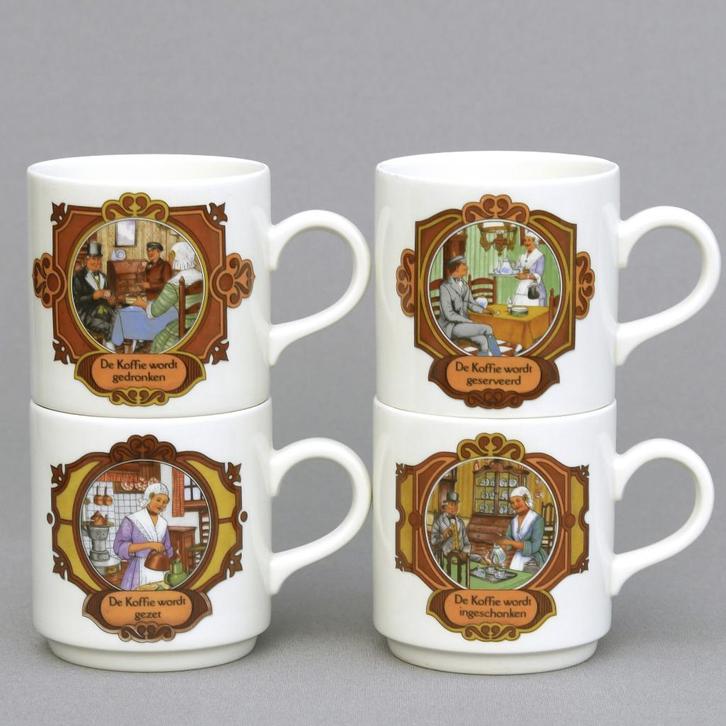 Villeroy & Boch 1970s Douwe Egberts mokken set van 4, Huis en Inrichting, Keuken | Servies, Zo goed als nieuw, Kop(pen) en/of Schotel(s)