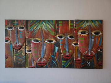Metalen 3D schilderij kleurrijk met gezichten  beschikbaar voor biedingen