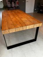 Eettafel oud teak met zwart staal, Ophalen, 100 tot 150 cm, Teakhout, 200 cm of meer