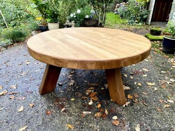 Massieve ronde eiken salontafel Brutalist /Arts & Crafts  beschikbaar voor biedingen