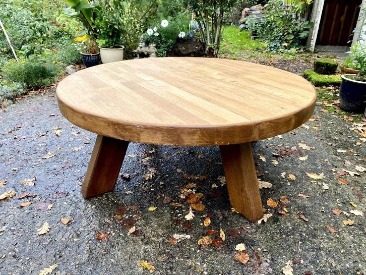 Massieve ronde eiken salontafel Brutalist /Arts & Crafts, Huis en Inrichting, Tafels | Salontafels, Nieuw, Minder dan 50 cm, 100 tot 150 cm