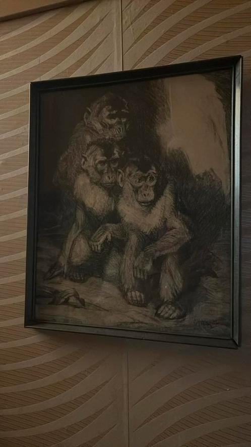 3 aapjes schilderij van Cornelis Jan Mension, Antiek en Kunst, Kunst | Schilderijen | Klassiek, Ophalen of Verzenden