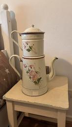 Grote antieke Franse emaille koffie kan met roze bloemen, Antiek en Kunst, Antiek | Emaille, Ophalen of Verzenden